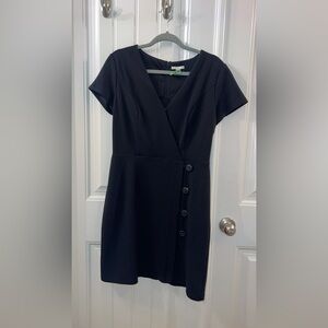 Black sheath dress with button detail and v neck Sz 10